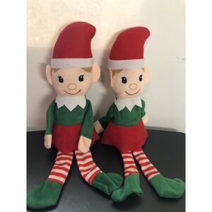 Christmas Plush Elf Set of 2 Fabric Holiday Decoration Small‎ Elves Preowned